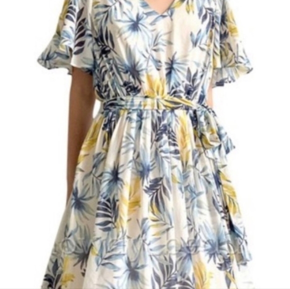 Gal Meets Glam Maxi Dress Chiffon Tropical Kiki Leaf Print Flowy Size 14 NICE - Picture 3 of 15